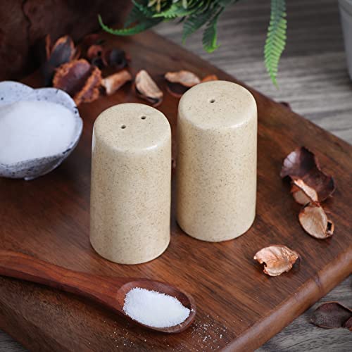 Image of QIMACPLUS Handcrafted Ceramic Salt and Pepper Shaker Set | Perfect Pour Holes for Kitchen, Dining Table, Picnic, Office, Restaurant, and Hotel | Set of 2 (Brown Matt)