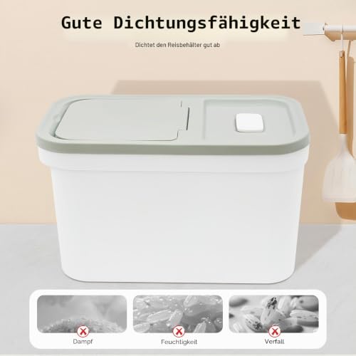 Futtertonne Reisbehälter 10KG, Futterbehälter mit Reistasse, Futteraufbewahrung für Hunde, Reisspender für Reis, Mehl, Cornflakes, Hundefutter, Katzenfutter, 22*38*23cm, Grün