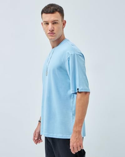 Image of Bewakoof Men's Solid Oversized Fit Half Sleeve Round Neck Cotton T-Shirt