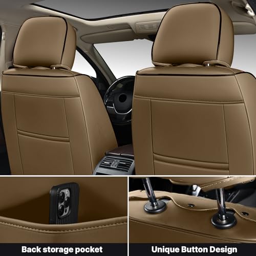 Image of Front Seat Covers for Ford Transit 150 /250 /350 Van 2015-2026, Brown-Beige