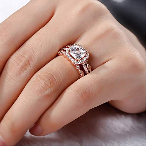 Jeulia 2.65 Carat 3PC Bridal Set Rose Gold Halo Engagement Rings for Women Sterling Silver Cushion Cut CZ Wedding Ring Set Promise Anniversary with Jewelry Gift Box2