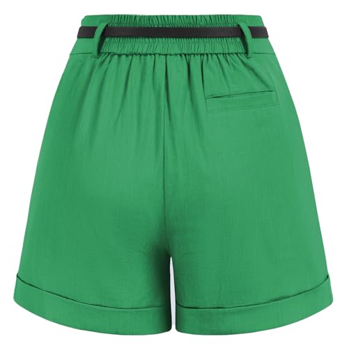 Image of Belle Poque Women Bermuda Shorts Elastic Waist Wide Leg Shorts with Pockets & Belts
