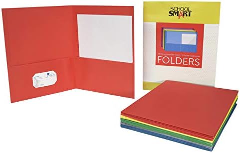 School Smart Extra Large 2-Pocket Folders, 9 x 12 Inches, Assorted Colors, Pack of 25