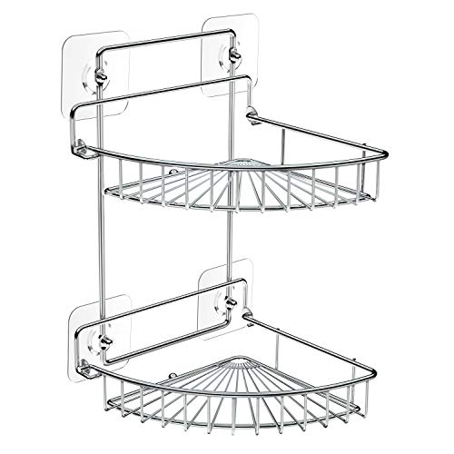 SMARTAKE 2 Tiers Shower Caddy, Rustproof Bathroom Shelf with Adhesive, Wall Mounted Corner