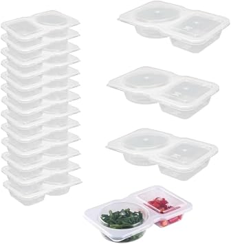 20 Pcs Double Compartment Condiment Container, Double Condiment Containers with Lids Portable,Reusable snack pack containers,2 Compartment Snack Containers, for to-go Sauce, Travel Snack