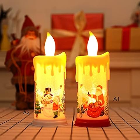 Plcnn 2Pcs Christmas Flameless Candles Battery Operated LED Pillar Candles Xmas Santa Claus Snowman Decals Warm Light Candles for Home Fireplace Tabletop Decor Cover