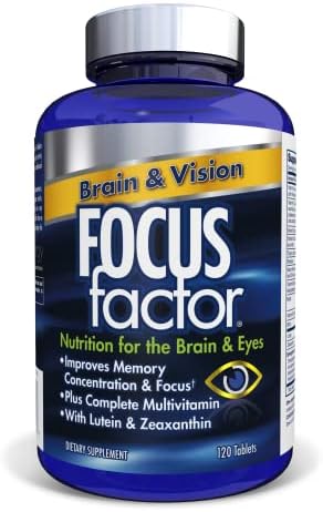 Focus Factor Adults Brain and Vision Supplement, 120 Count - Eye Vitamin, Mineral Supplement & Complete Multivitamin w/Lutein & Zeaxanthin – Brain Supplement for Focus, Concentration, Memory