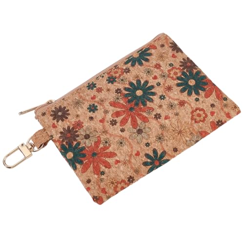 Image of GORGECRAFT Cork Coin Purse Portable Clutch Purse Vintage Daisy Floral Pattern Credit Card Holder with Zipper Coin Pocket Vegan Bag for Travel Cosmetic Make up Brushes Lipstick 3.4 x 4.7 inch