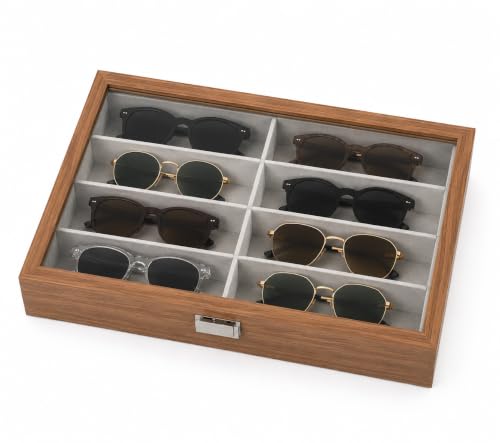 Boîte à lunettes en bois à 8 compartiments pour éviter les rayures