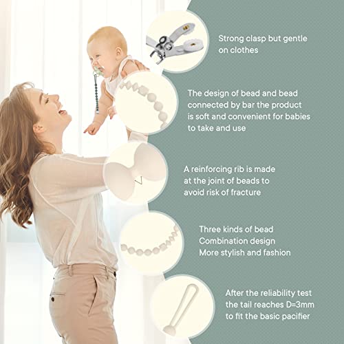 One-Piece Silicone Pacifier Clip Holder, Set of 2 Soft Flexible Pacifier Clips Binky Clips for Boys and Girls, Birthday Christmas Shower Gift(Sage, Cream White) - Thumbnail 3