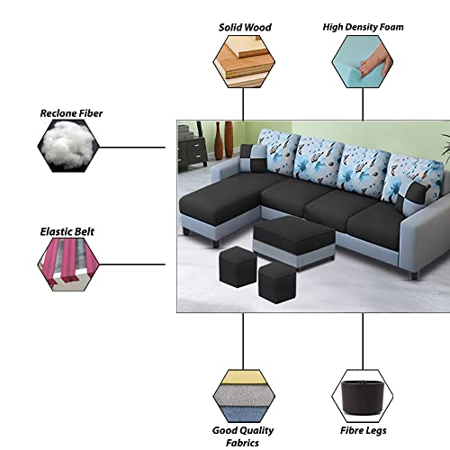 Image of Casaliving Rolando - 6 Seater L Shape Sofa with Center Table for Living Room (Black Grey) Left Side Sofa