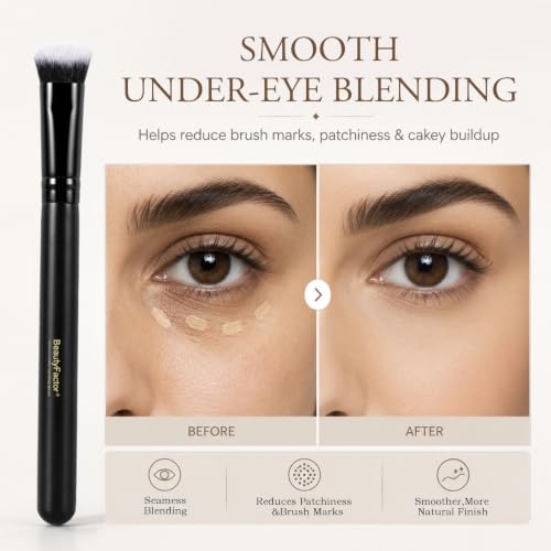 BeautyFactor Concealer Brush, Precision Under Eye Makeup Brush for Liquid and Cream Concealer, Brush for Dark Circles, Blemishes and Foundation Blending, Dense Soft Synthetic Bristles (Black) — view 3