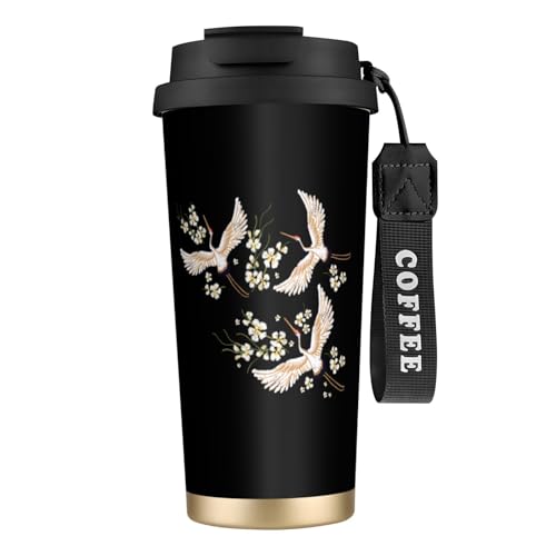 タンブラー 鶴柄 和風 和柄 マグボトル コーヒーカップ 水筒 保温 保冷 ウォーターボトル 蓋付き ストロー付き 直飲み おしゃれ プレゼント