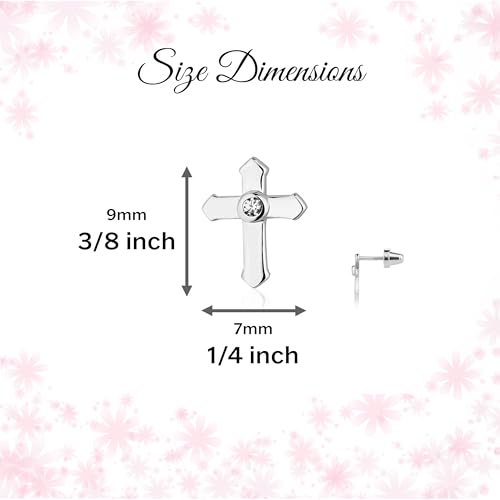 Precious Pieces Children's First Communion, Baptism or Christening Sterling Silver Cross Screw back Earrings with CZ4