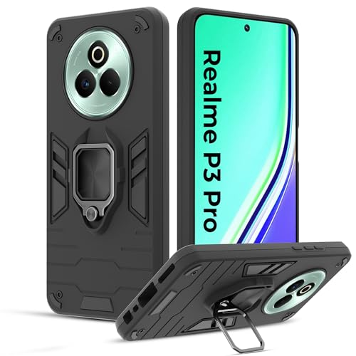 Image of A rtistque Armor Bumper Back Case Cover for Realme P3 Pro 5G | Stylish Ring Holder & Inbuilt Stand | Shockproof TPU Protective Design | 360 Degree | Realme P3 Pro Back Cover - Black
