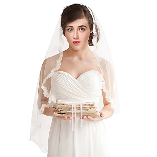 Bridal Veils,White Ivory 1T Wedding Accessories With Lace Edge 86Cm #TOP2