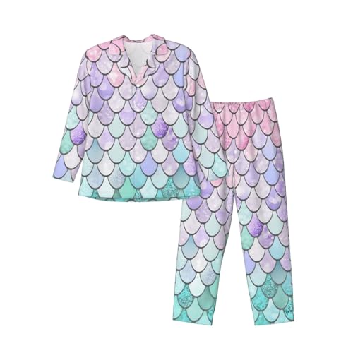 Pyjama homme manches longues deux pièces imprimé sirène aqua rose violet lounge