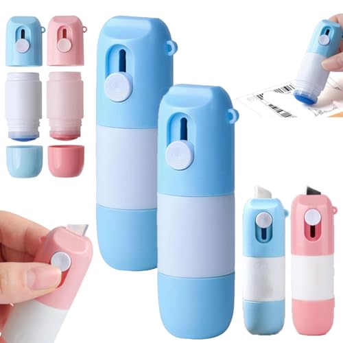 2-in-1 Thermal Paper Privacy Wipe Box Cutter,2027 New Water-Based Thermal Paper Eraser Pen,Thermal Label Correction Marker with Mini Box Cutter,One Smear Printed Text Covering for Labels & Receipts
