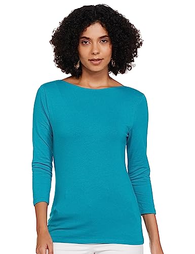 Image of Marks & Spencer Womens Solid Cotton Blend Boat Neck Slim Fit T-Shirt