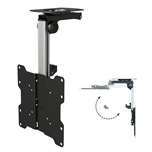 InstallerParts Folding TV Ceiling Mount - for 17 to 37 inch Flat Screen Display and Monitor of up to 44 Pounds, Adjustable Flip Down and Swivel Angle, VESA 75x75 mm to 200x200 mm, Black TV Mount