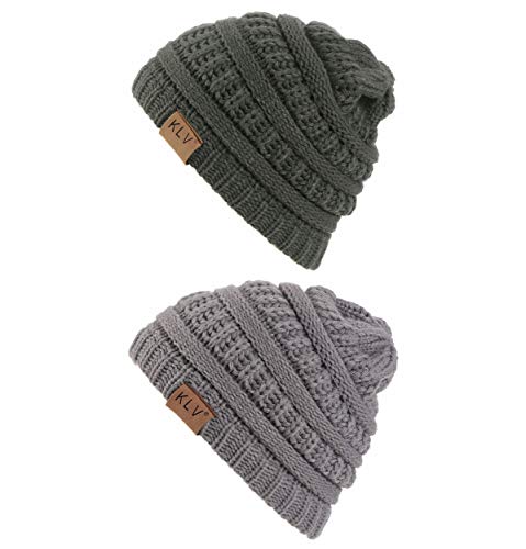 Eilin Soft Warm Knitted Hats Caps Cute Cozy Chunky Winter Infant Toddler Beanies for Boys Girls 2 Pack (Grey & Dark Grey)