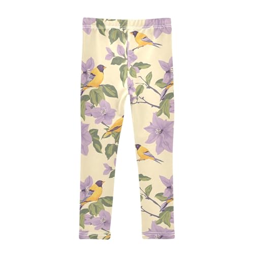 Purple Flower Bird Girls Leggings Soft Stretch Workout Yoga Dance Pants for Kids Casual Tights2