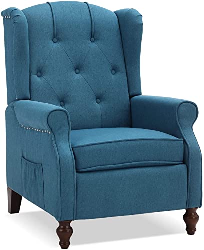 Letata Wingback Recliner Chair Heated Massage Sofa, Vintage Upholstered Accent Chair Mid-Century, Pushback Tufted Fabric Reclining Armchair For Living Room,Home (Blue) #TOP5