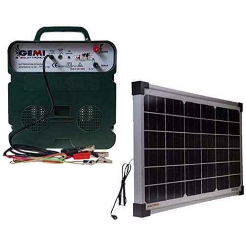 Gemi Elettronica ELECTRIFICATEUR Double Alimentation (Batterie)12V / 220V de Clôture électrique 5 km clôture électrifiée + PANNEAU SOLAIR 20W B/12 extrafort Pour animaux chevaux chiens sangliers vaches porcs poules