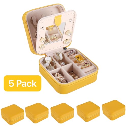 Image of KElofoN Travel jewelry case Travel jewelry box Travel Jewelry Organizer Small Jewelry Organizer Box for Girls Women with Mirror (Yellow-5)