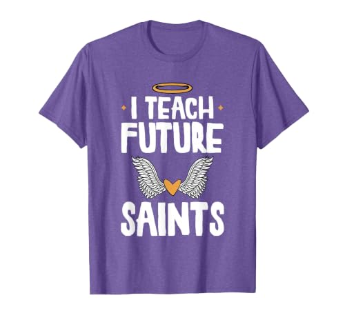 I Teach Future Saints Catholic Educator Teacher T-Shirt, Men, Purple Heather, X-Large
