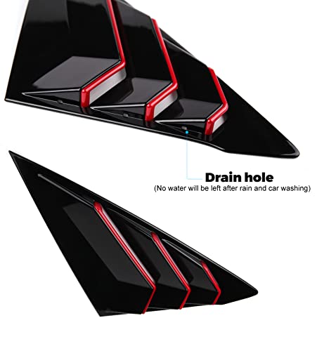 Thenice For 11Th Gen Civic Rear Side Window Louvers Racing Style Triangular Window Glass Blinds For Honda Civic Sedan 2022 2023 -Piano Black With Red Trim #TOP6