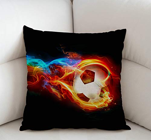 Swono Fire Cool Soccer Ball Burlap Throw Pillow Case Cushion Cover Couch Sofa Decorative Square 18X18 Inches #TOP1