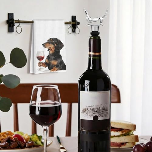 Image of Funny Dachshund Wine Kitchen Towels with Wine Bottle Stopper 24x14 Inch, Dachshund Gifts Reusable Dish Towels for Kitchen Bars Decor, Weiner Dog Gifts for Women Men Christmas Birthday Gift-4