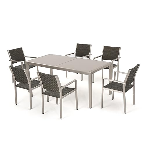 Christopher Knight Home Cape Coral Outdoor Aluminum Dining Table with Tempered Glass Top, Grey Christopher Knight Home Cape Coral Outdoor Aluminum Dining Table with Tempered Glass Top, Grey