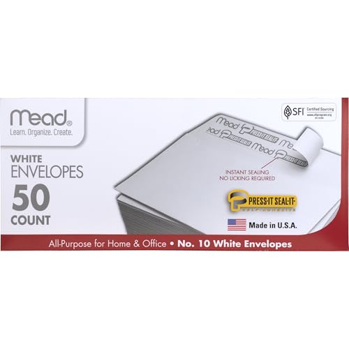 Mead #10 Envelopes, Press-It Seal-It, White, 50/Box (75024)