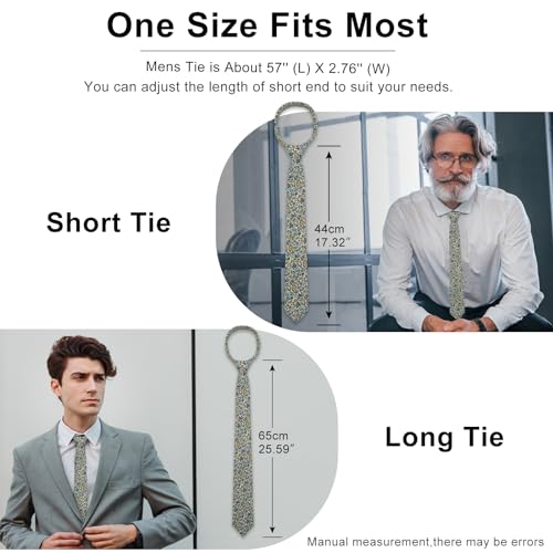 Image of Luckyvestir Ties for Men, Sage Green Cotton Floral Tie 2.76 inch Flower Printed Men's Neckties for Wedding /Groomsmen /Suit /Party