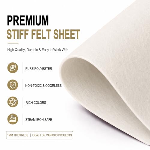 Image of White Large Felt Fabric 36 inch x 36 inch (1 Square Yard), 1mm Stiff Felt Sheet, Nonwoven Fabric for Crafts, DIY Projects, Art, Sewing, Lining & Decorations