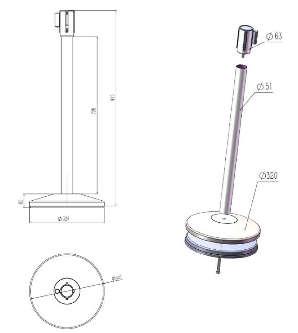 6 Stück TEGO PRO Absperrständer mit je 2 m x 48 mm einziehbarem Gurtband schwarz, Personenleitsystem Absperrband, Abgrenzungspfosten, Absperrpfosten für Flughäfen, Ausstellungen/Messen, Hotel usw.