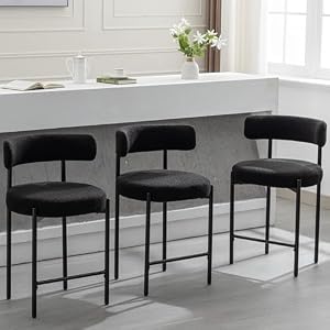 Counter Height Bar Stools, 24'' Black Bar Stools Set of 3, Boucle Counter Stools with Back, Mid-Century Modern Bar Stools for Kitchen Island, Dining Room Counter Height Bar Stools 24 Black Bar Stools Set of 3 Boucle Counter Stools with Back Mid Century Modern Bar Stools for Kitchen Island Dining Room
