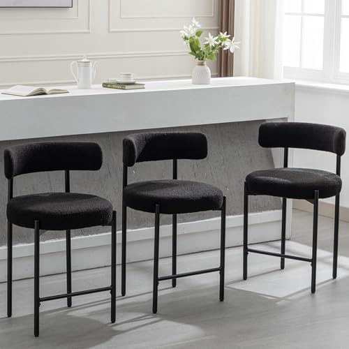 Counter-Height-Bar-Stools-24-Black-Bar-Stools-Set-of-3-Boucle-Counter-Stools-with-Back-Mid-Century-Modern-Bar-Stools-for-Kitchen-Island-Dining-Room Counter Height Bar Stools 24 Black Bar Stools Set of 3 Boucle Counter Stools with Back Mid Century Modern Bar Stools for Kitchen Island Dining Room
