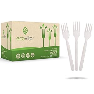 100% Compostable Forks – 500 Large Disposable Utensils (7 in.) Bulk Size Eco Friendly Durable and Heat Resistant Alternative to Plastic Forks with Convenient Tray