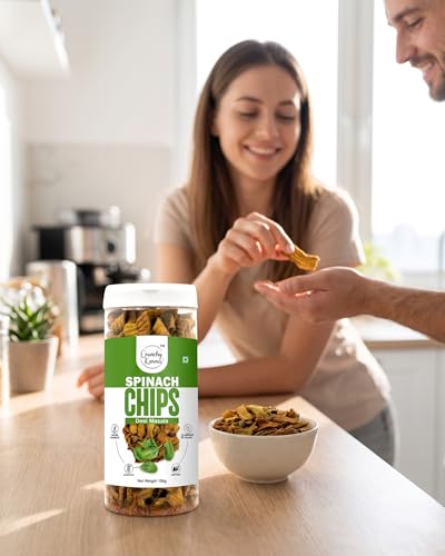 Image of Spinach Chips Desi Masala Flavor | Crunchy & Healthy Vegetable Chips | Gluten Free, High Fiber Snack | Low Calorie, No Added Preservatives | Indian Tasty Snack for All Ages - 150g