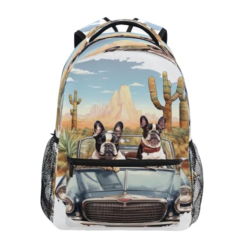Sac à dos d'école chien en voiture pour fille cartable de gym portable voyage quotidien 29x40cm