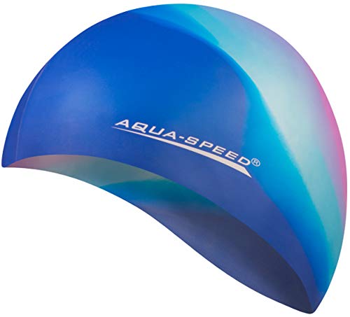 Aqua Speed BUNT Badekappe + Kleines Mikrofaserhandtuch | Kinder & Erwachsene | Bademütze dicht | Badehaube | reißfeste Schwimmhaube | Swimming Cap Kids | Schwimmmütze Silikon | 17. Bunt / 40