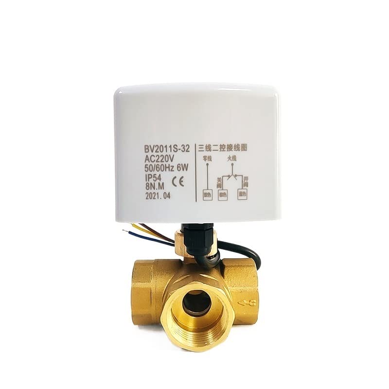 Zawór 1/2 3/4 1 1-1/4 1-1/2 Mosiężny elektryczny zawór kulowy trzyprzewodowy system dwudrożny sterowanie trójdrożne 220 V 24 V 12 V (specyfikacja: 1-1,3 cm, napięcie: 24 V DC) (24 V DC, 1,25 cala)