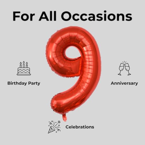 Image of YPSelected 32 Inch Large Foil Helium Number Balloon Birthday Wedding Party 0-9 (Red, 9)