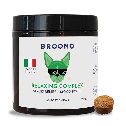 BROONO Relaxing Complex Calming Chews for Dogs - With L-Tryptophan, Magnesium Bisglycinate, Passion Flower, Vitamin B6 - Anxiety Relief, Focus & Mental Balance