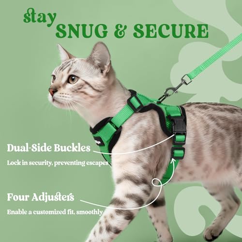 Image of rabbitgoo Cat Harness and Leash Set, Escape Proof Vest, Grass Green | Soft Breathable Mesh, Easy Adjustable Fit, Snap Buckles, Sturdy Clip, Reflective Strips, for Small & Average Cats Walks, Xs