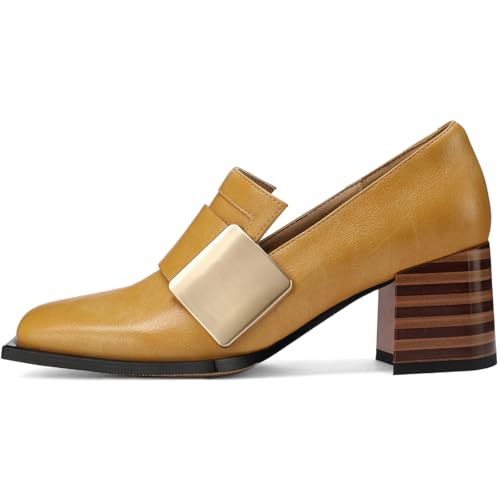 Image of Loafers for Women Patent Leather Buckle Square Toe Chunky Block Dress Slip On Wide Casual Comfortable Dressy High Heels Ladies Comfort Moccasins Elegantes 2 Inch Shoes