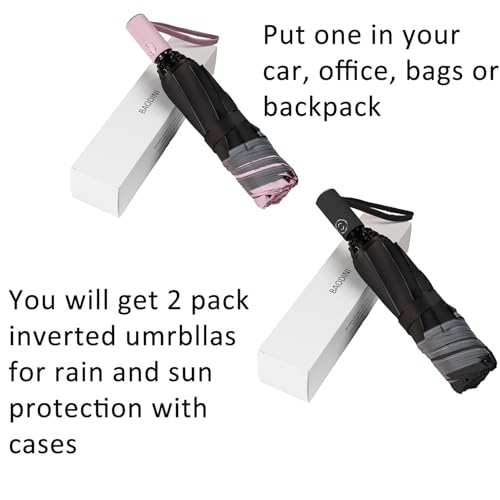 Image of BAODINI Inverted UV Umbrella for Rain and Sun Medium Size UPF 50+ Rverse Compact Umbrella Auto Open Close